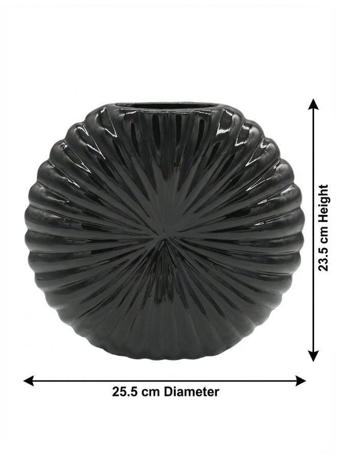 ايست من نون Ceramic Vase for Floral Decorative arrangement, Ht-23.5 cm | Shiny Black Color | Sunburst Glaze Design | Size -25.5x6x23.5 cm | Perfect for decorativing your living room, Ideal for decorating coffee table, dinning table, console table or any office or living space - Image 4